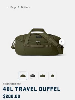 Yeti Olive Green Duffel with Black Logo Patch